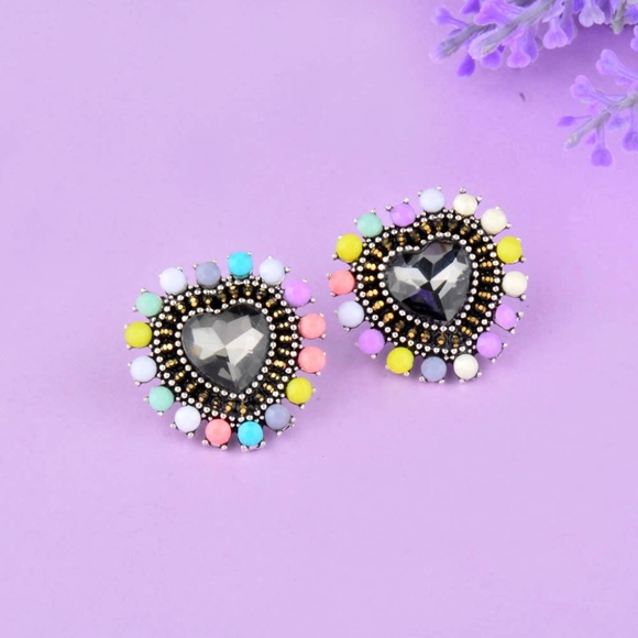 Jewelry - Multicolor Rhinestone Heart Shaped Stud Earrings
